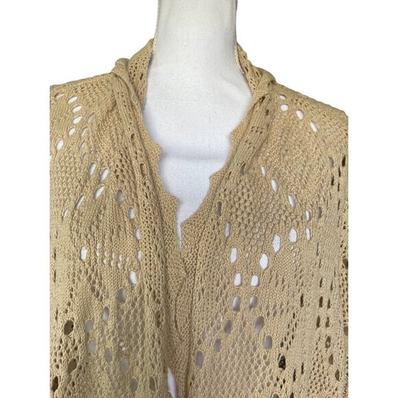 Kensie Women's Size L Beige Open-Knit Cardigan Sweater Open Front Short Sleeves - Picture 5 of 11